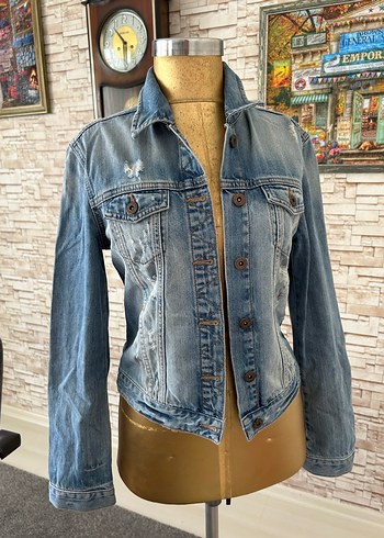 Düğmeli Mavi Kadın Kot Ceket - Görsel 8