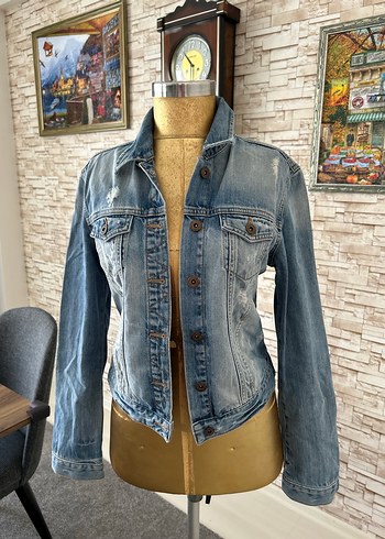 Düğmeli Mavi Kadın Kot Ceket - Görsel 2