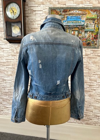 Düğmeli Mavi Kadın Kot Ceket - Görsel 4