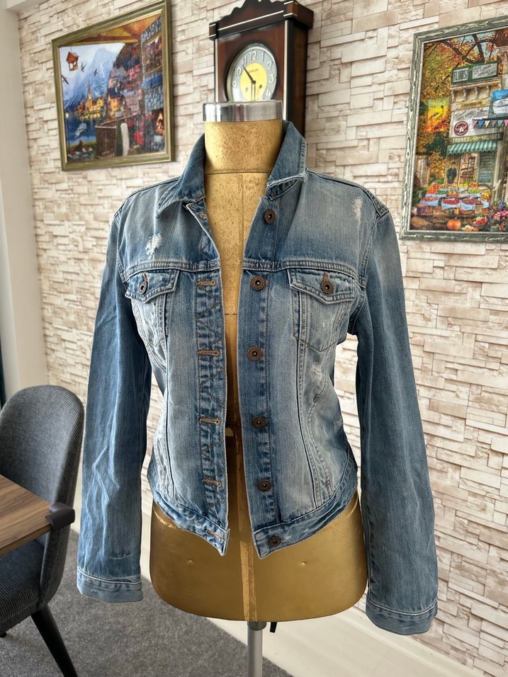 Düğmeli Mavi Kadın Kot Ceket - Görsel 2