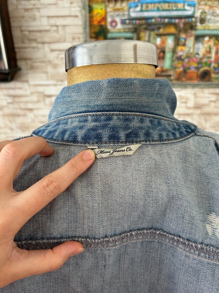 Düğmeli Mavi Kadın Kot Ceket - Görsel 5