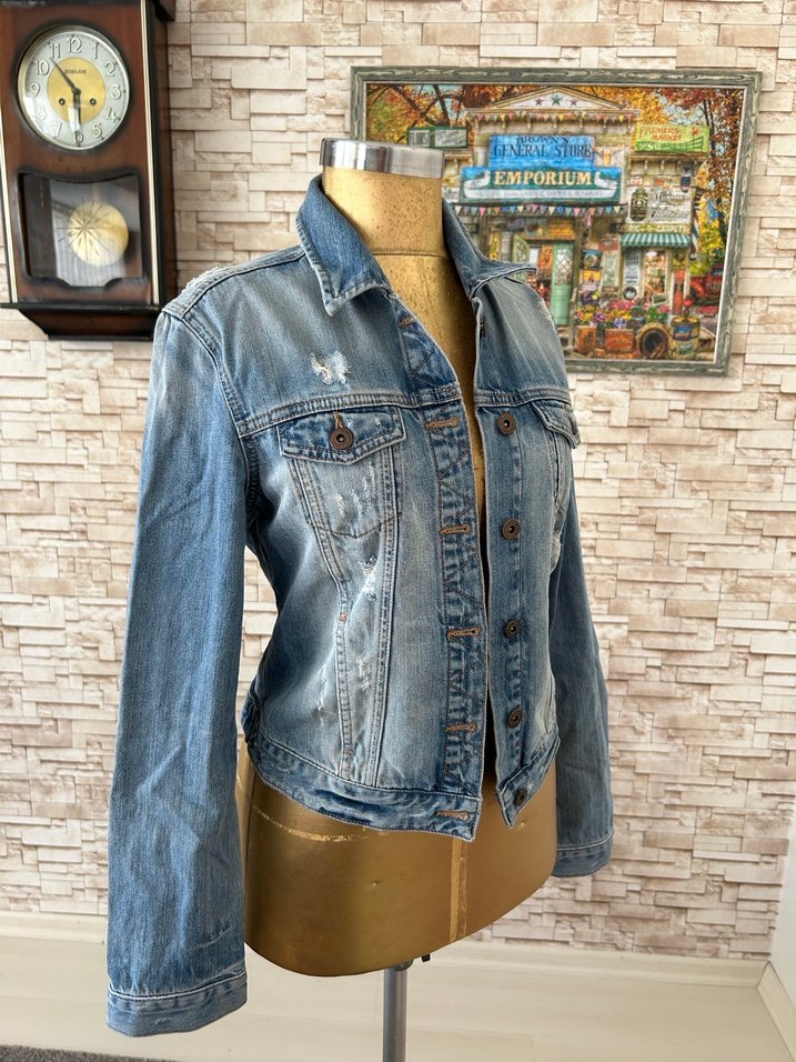 Düğmeli Mavi Kadın Kot Ceket - Görsel 3