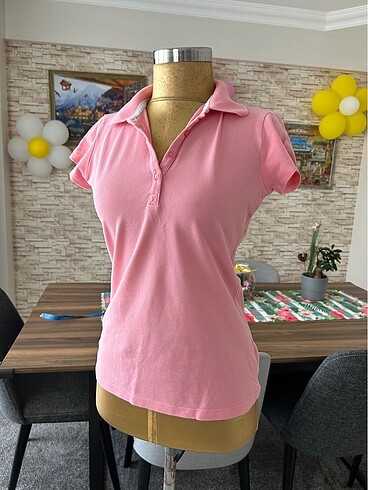 m Beden pembe Renk Polo Yaka Kadı Tişört