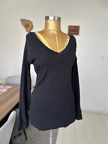 l Beden siyah Renk Koton Kadın V Yaka Sweatshirt