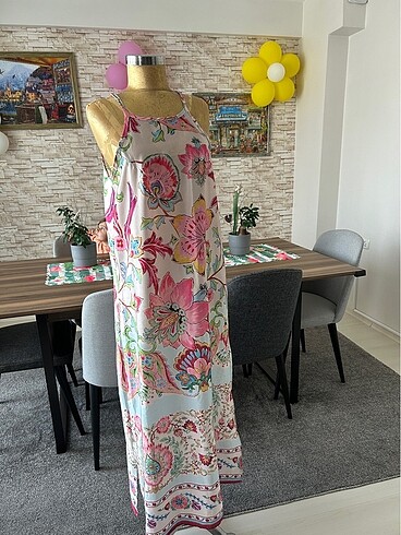 Saten Askılı Uzun Elbise - Görsel 6