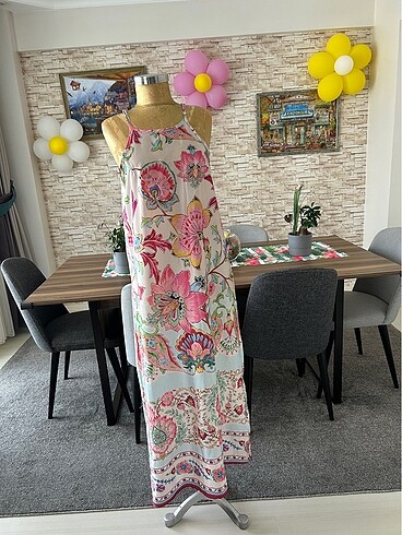 Saten Askılı Uzun Elbise - Görsel 7