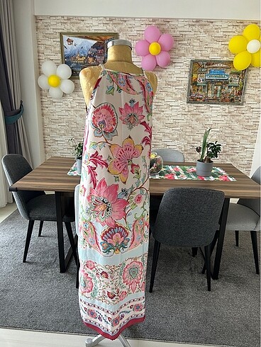 Saten Askılı Uzun Elbise - Görsel 12