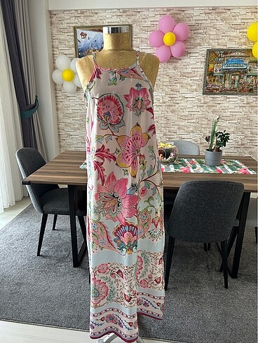 Saten Askılı Uzun Elbise - Görsel 13