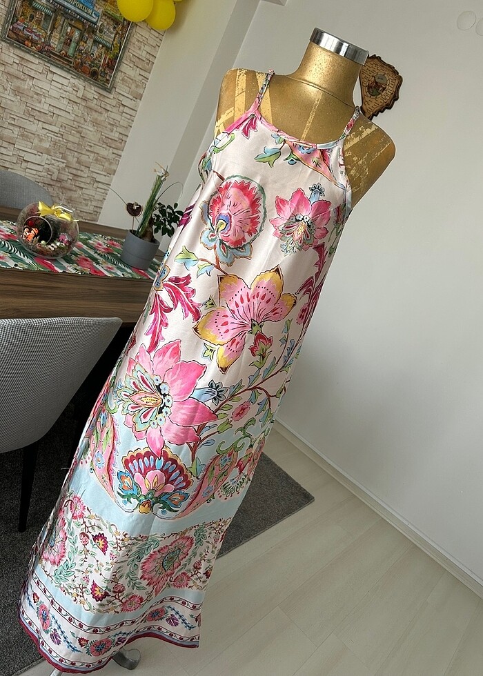 Saten Askılı Uzun Elbise - Görsel 2