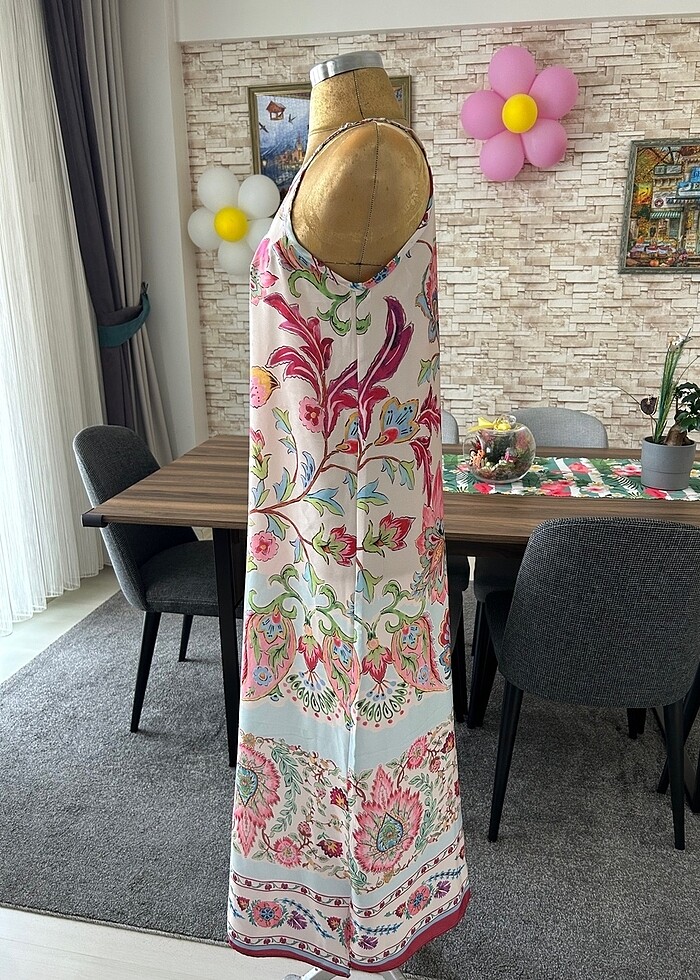 Saten Askılı Uzun Elbise - Görsel 3