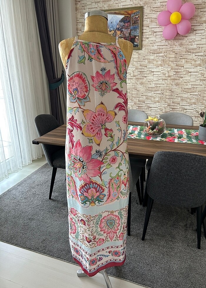 Saten Askılı Uzun Elbise - Görsel 4