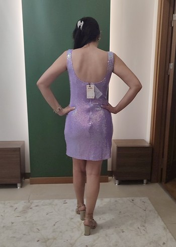 36 Beden Işıltılı Mor Mini Elbise