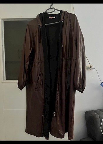 Zara Kahverengi Deri Uzun Kadın Kaban