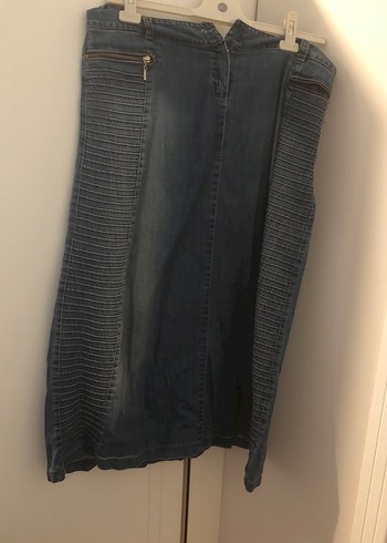 Kadın Lacivert Pileli Uzun Denim Etek