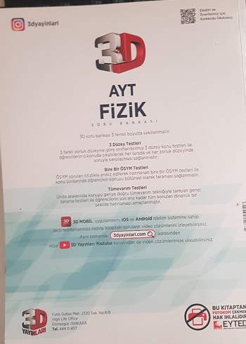 AYT Fizik Soru Bankası 3D Video Çözümlü
