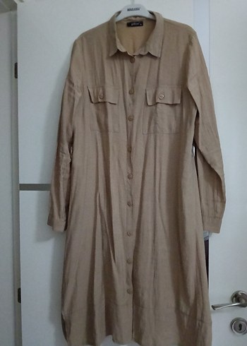 44 Beden camel Renk Bej Uzun Keten Tunik