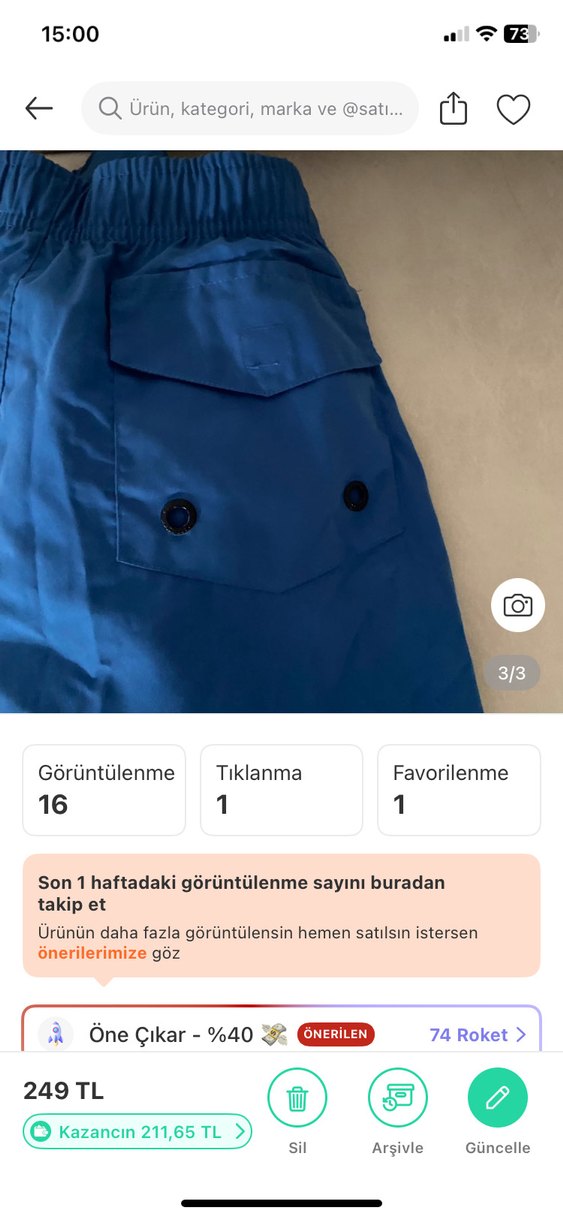 Fenerbahçe Erkek Mavi Spor Şort - Görsel 3