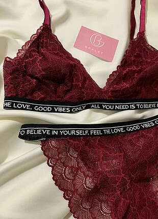 s Beden bordo Renk Bordo dantelli bralet takım