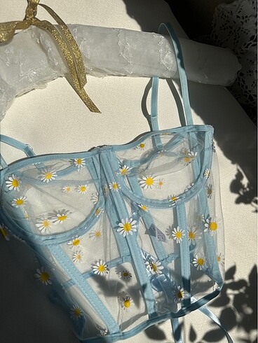 Victoria s Secret Mavi papatyalı bralet korse takım