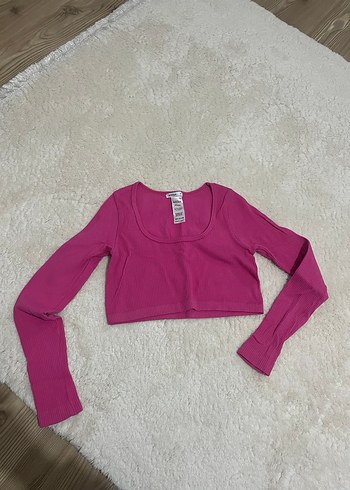 Pembe Uzun Kollu Crop Top - Görsel 2