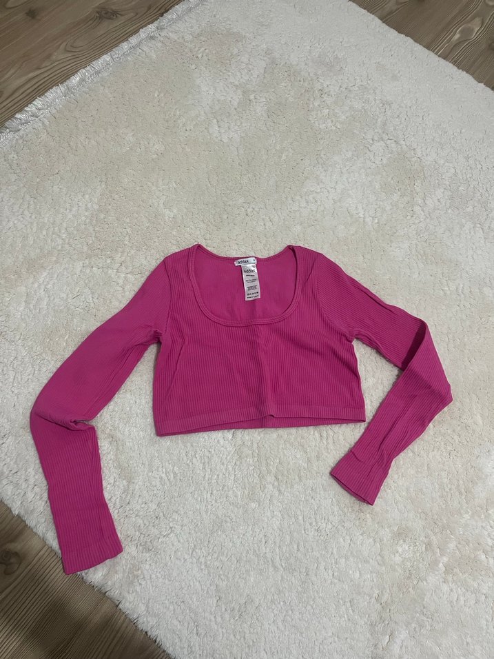 Pembe Uzun Kollu Crop Top - Görsel 2