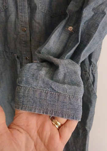 48 Beden mavi Düğmeli Uzun Denim Elbise
