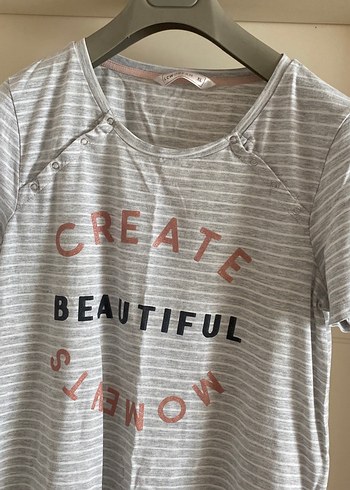 Gri Çizgili Düğmeli Hamile Elbisesi - Görsel 3