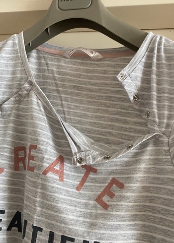 Gri Çizgili Düğmeli Hamile Elbisesi - Görsel 4