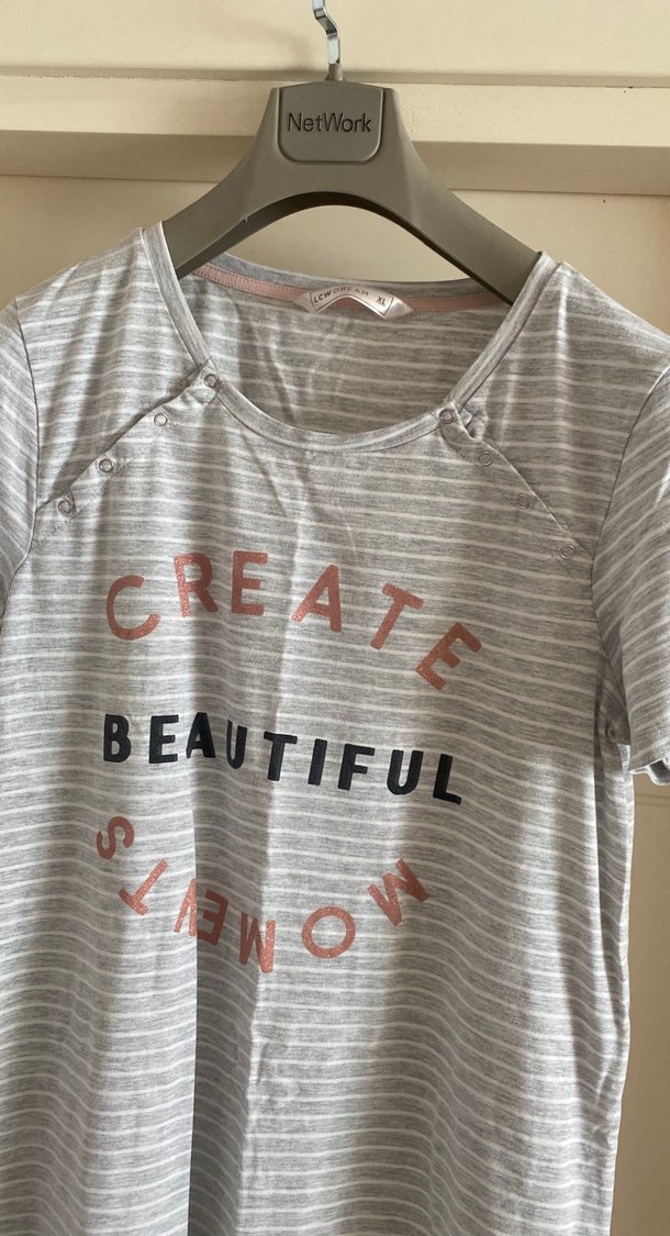 Gri Çizgili Düğmeli Hamile Elbisesi - Görsel 3