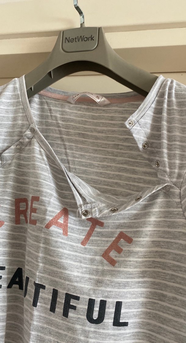 Gri Çizgili Düğmeli Hamile Elbisesi - Görsel 4