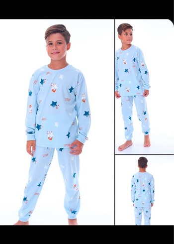 Mavi Püsküllü Erkek Çocuk Pijama Takımı