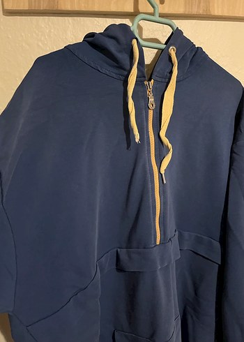 universal Beden Kadın Mavi Fermuarlı Midi Sweatshirt