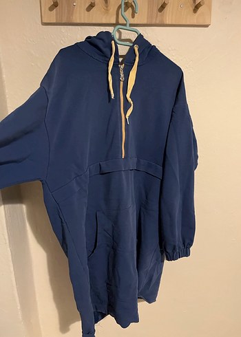 Kadın Mavi Fermuarlı Midi Sweatshirt