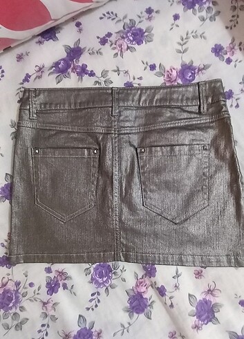 oxxo Oxxo metalik gri jean mini etek