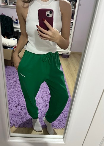 Kadın Yeşil Oversize Pamuklu Eşofman Altı - Görsel 3