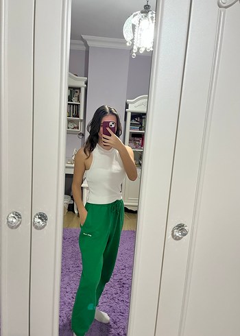 Kadın Yeşil Oversize Pamuklu Eşofman Altı - Görsel 2