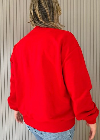 Kırmızı Baskılı Street Style Sweatshirt - Görsel 5