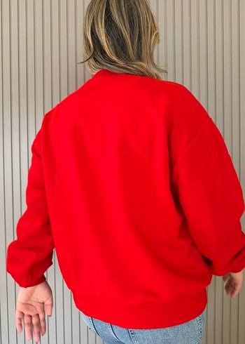 Kırmızı Baskılı Street Style Sweatshirt - Görsel 4