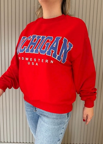 Kırmızı Baskılı Street Style Sweatshirt - Görsel 6