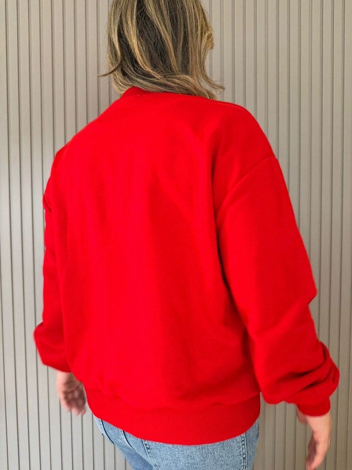 Kırmızı Baskılı Street Style Sweatshirt - Görsel 5