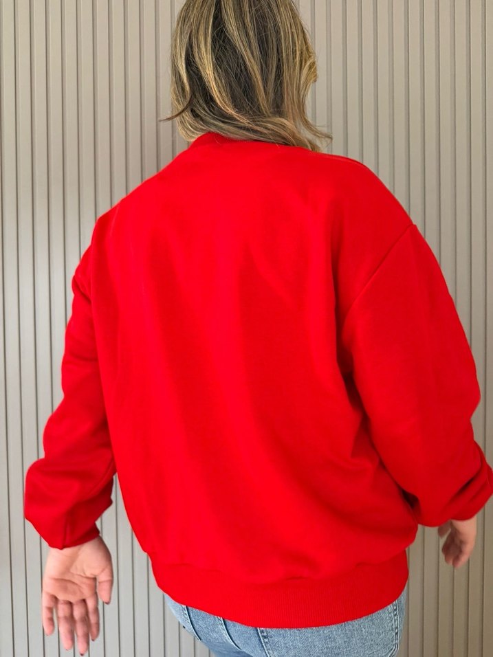 Kırmızı Baskılı Street Style Sweatshirt - Görsel 4