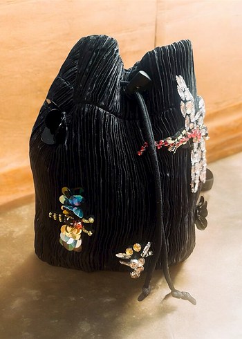 Twist marka Siyah İşlemeli kadife Çanta - Görsel 2