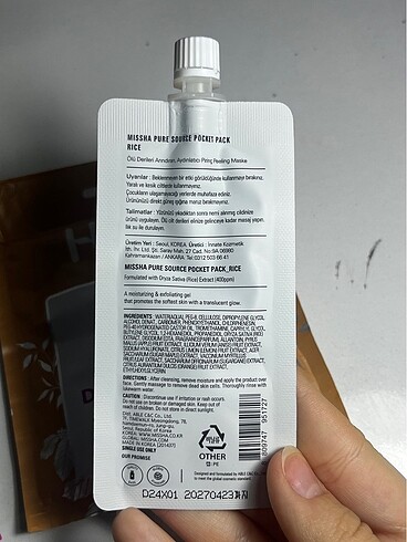 Missha peeling ve saç maskesi
