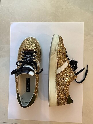 Pul payetli deri sneaker