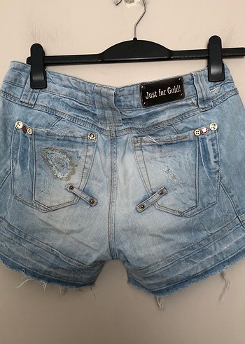 Y-London Nakışlı Düğmeli Mavi Mini Denim Şort