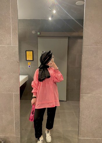 Pembe Bağlama Desenli Salaş Tunik