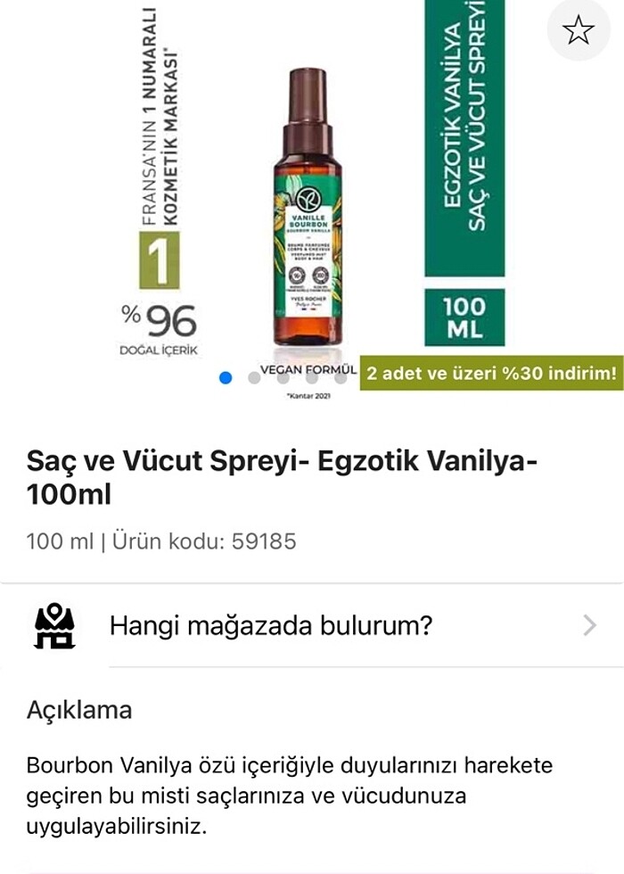 Yves Rocher vanille bourbon saç ve vücut spreyi - Görsel 2