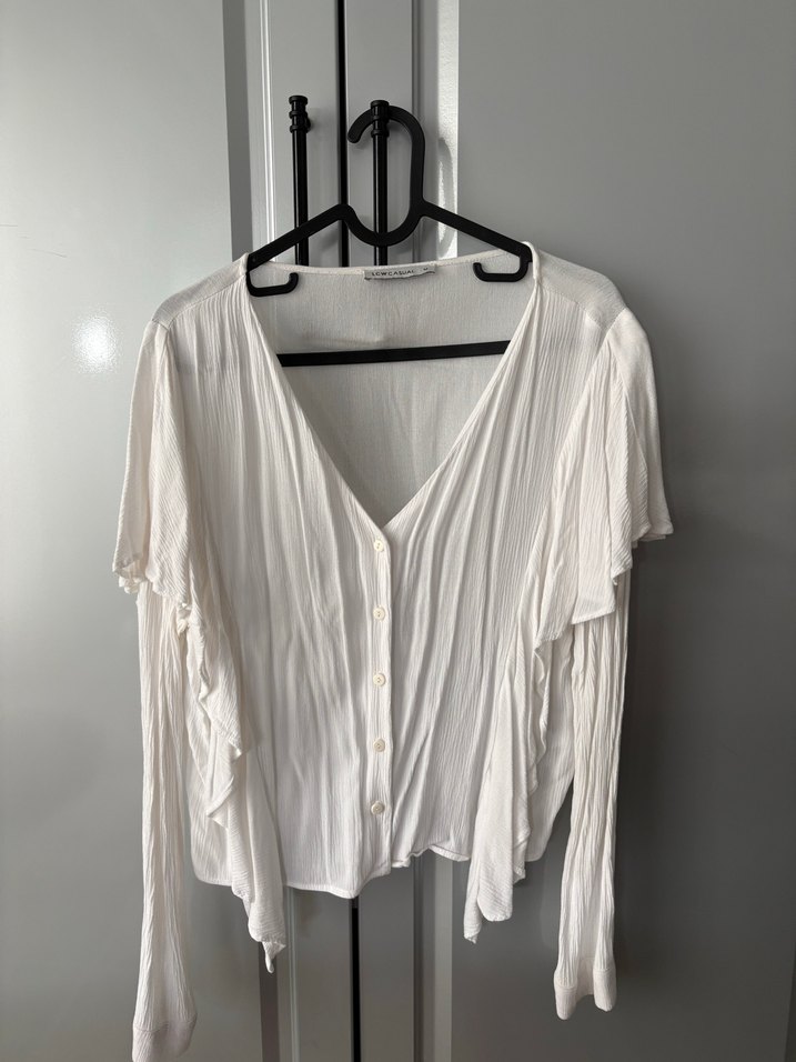 LCW Beyaz V Yakalı Keten Gömlek - Görsel 2