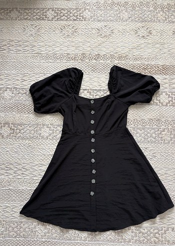 Düğmeli Siyah Elbise - Görsel 2