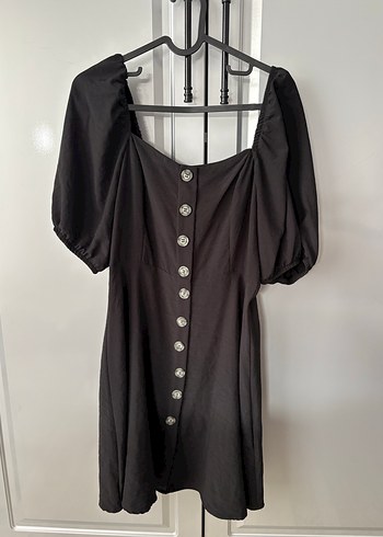 Düğmeli Siyah Elbise - Görsel 5